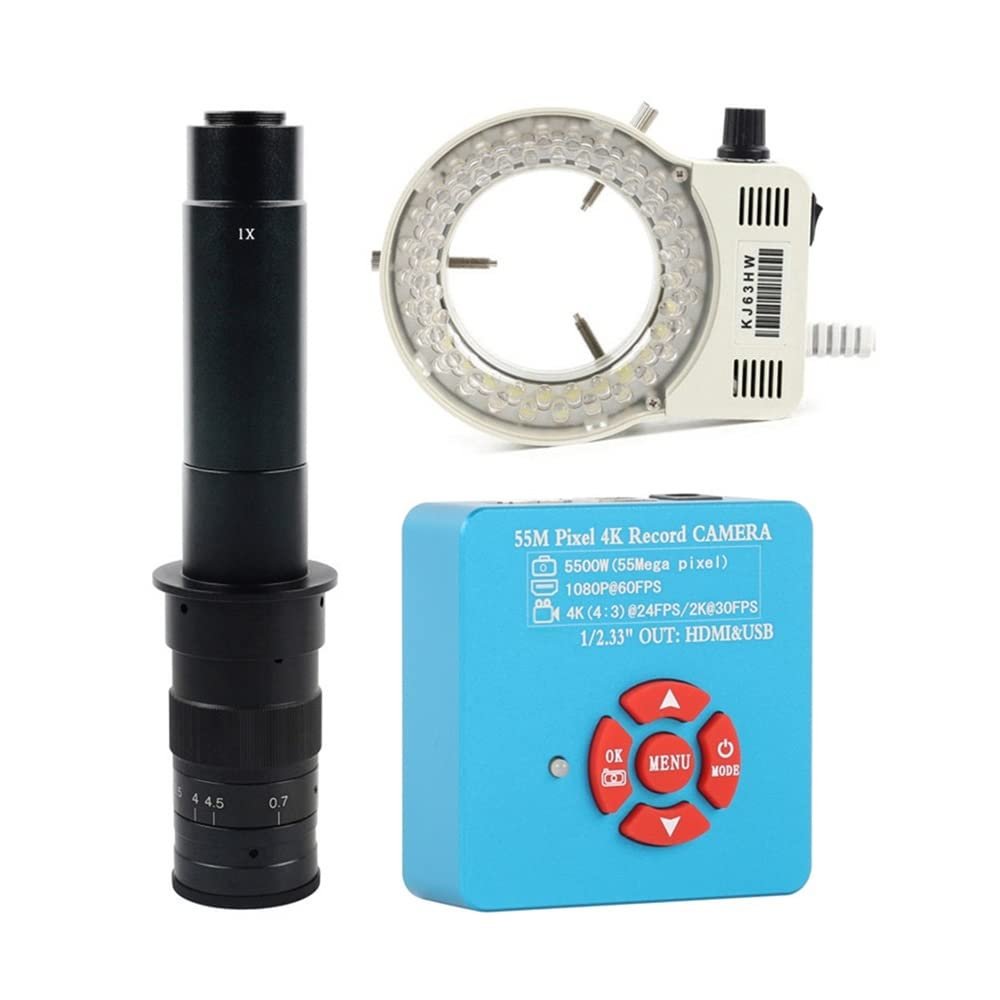 Microscope Observation 4K 1080P 60FPS 55MP HDMI USB Video Lab Microscope Camera C-Mount Lens LED Ring Light for PCB Mobile Repair Soldering(300X Lens LED Light)