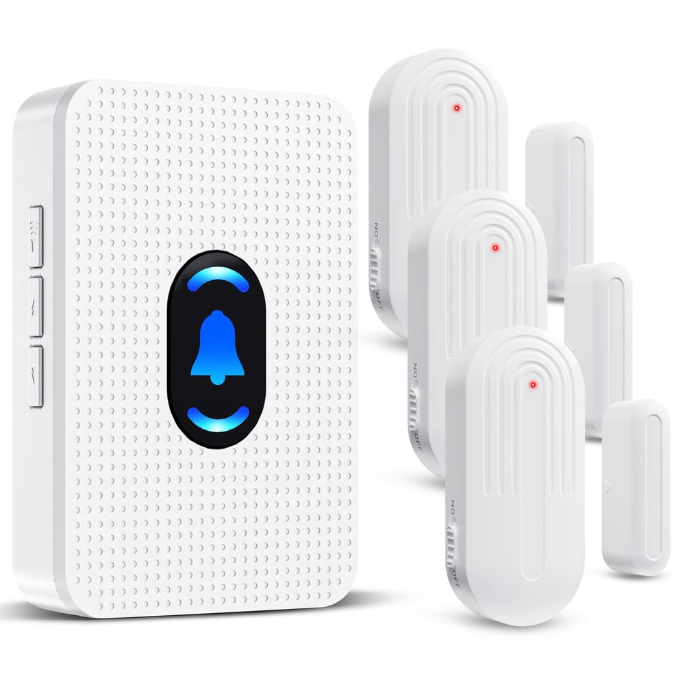 Daytech Wireless Door Chime Alarm System - 800ft Long Range, 20 Melodies, 5 Volume Levels, 3 Sensors + 1 Receiver for Business, Home & Office Entry Alerts