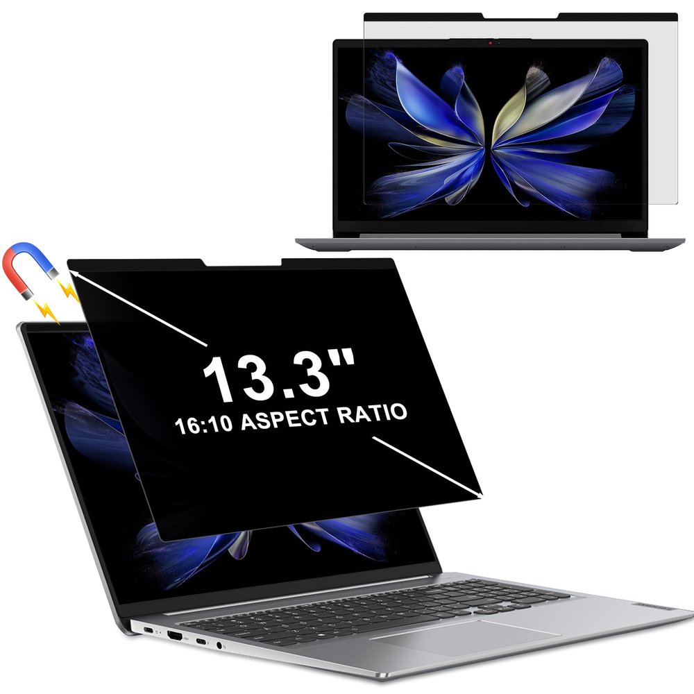 Magnetic Laptop Privacy Screen 13.3 Inch 16:10 - Computer Monitor Privacy Filter, Anti-Glare Blue Light Shield, Removable Anti-Spy Screen for Lenovo Hp Dell Acer Asus Thinkpad Envy Xps (286 * 185mm)