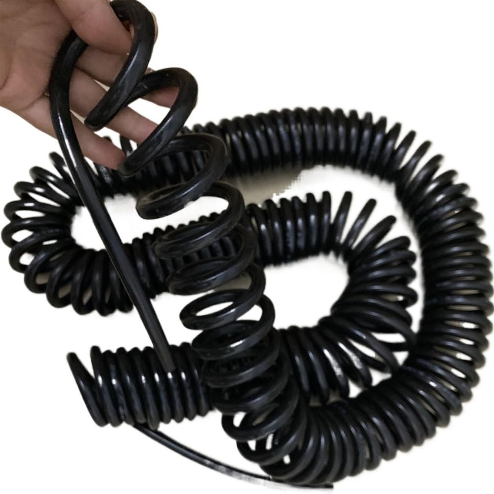 Stretch Spring Spiral Cable Cord, 3 Core Elastic Tensile Cable Black 4mm Square 30A Spring Power Cord Wire Copper Spiral Telescopic Wire Retractable Coil(Stretch 7 Meter 3 core 4.0 mm2)