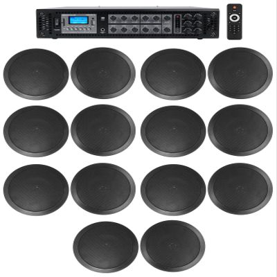 Rockville Bundle: (7) Pairs CC65T Black 6.5" 70V Ceiling Speaker Bundle RCS180-6 180 Watt 6-Zone 70V Commercial Amplifier for Bedroom/Living Room/Bathroom (8 Items)