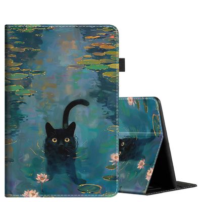 Case for Kindle Paperwhite 12th Gen 2024 (7") & Kindle Colorsoft Signature Edition, PU Leather Cover with Auto Sleep Wake for Kindle Paperwhite Signature 2024 Released, Black Cat and Lotus