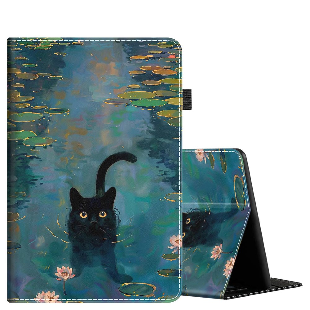 Case for Kindle Paperwhite 12th Gen 2024 (7") & Kindle Colorsoft Signature Edition, PU Leather Cover with Auto Sleep Wake for Kindle Paperwhite Signature 2024 Released, Black Cat and Lotus
