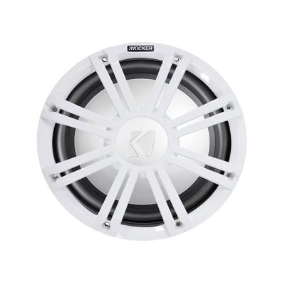 Audiosavings Bundle: Kicker 45KMF104 10" 350w Peak/175w RMS Marine Boat Subwoofer Free Air Sub Bundle with Kicker 45KMG10W 10" White Grille w/LED for KM10 and KMF10 Subwoofer Subs (2 Items)