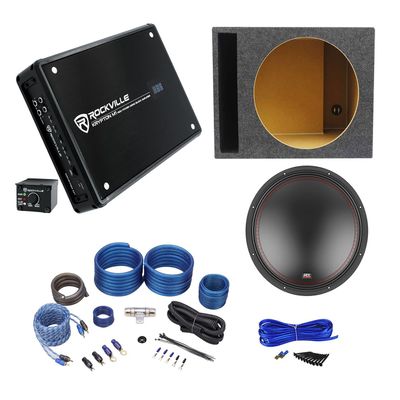 Audiosavings Bundle: 15" 800W Peak/400W RMS DVC 2-Ohm Car Subwoofer Bundle with 2000W Peak Mono Car Amplifier + Amp Wiring Kit + 15" Vented Sub Box + Sub Box Enclosure Installation Kit (5 Items)