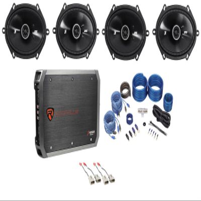Audiosavings Bundle: (2) Pair Kicker 43DSC6804 6x8 200W Car Speakers Bundle with Rockville RXA-F1 1600W 4-Ch Amp, Amp Installation Wiring Kit (2) RCA's & (2) Speaker Wire Harness Connector (6 Items)
