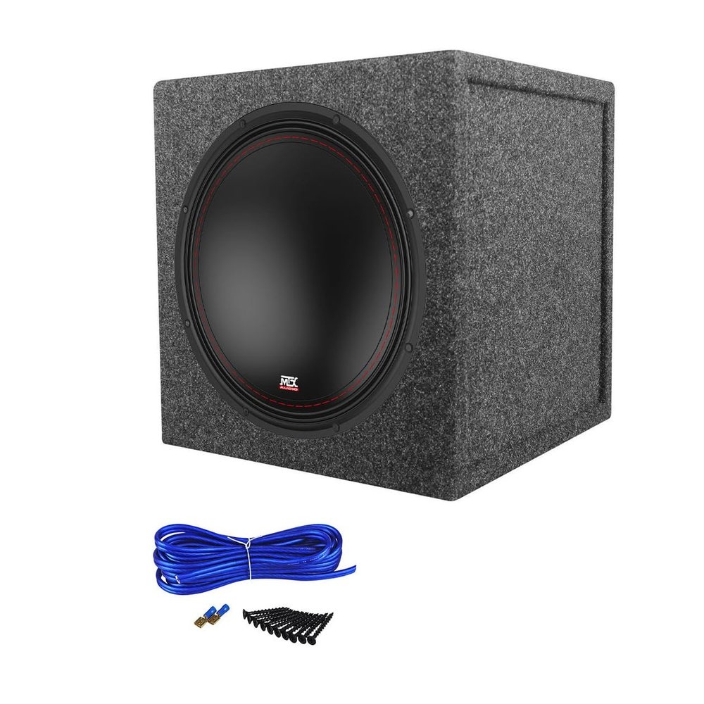 Audiosavings Bundle: 3512-02 12" Car Audio Subwoofer Sub Bundle with Single 12" 1.0 cu.ft. 3/4" MDF Sealed Subwoofer Enclosure Box + Complete Single Sub Box Enclosure Installation Kit (3 Items)
