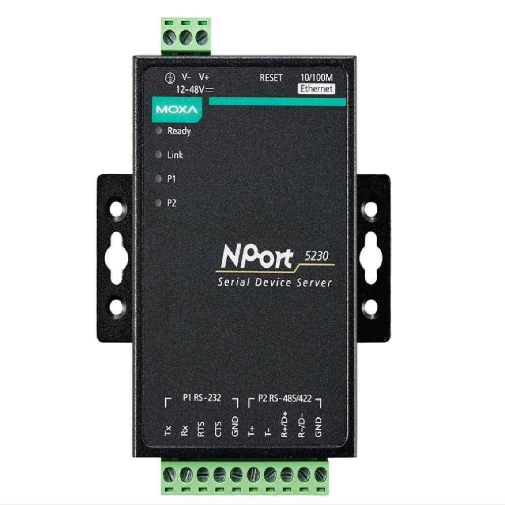 Moxa NPort 5230-T Device - 2-Port Device Server with 1 RS-232 Port and 1 RS-422/485 Port, -40 to 75C (Power Supply : PWR-12150-USJP-SA-T not Included)
