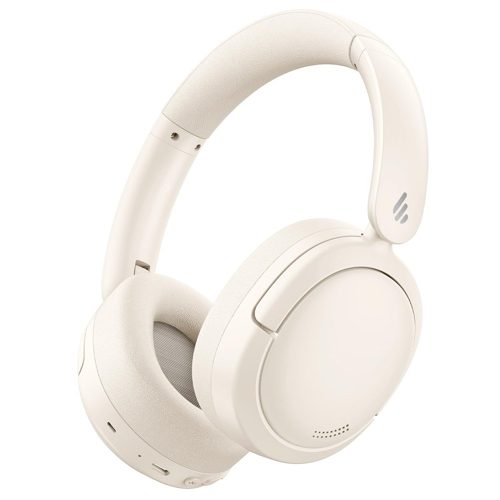 Edifier V80 Hybrid Active Noise Cancelling Headphones, True Wireless Over Ear Bluetooth Headset with 45H Playtime Hi-Res Audio Fast Charging Multipoint Connection for Travel Home Office - Ivory