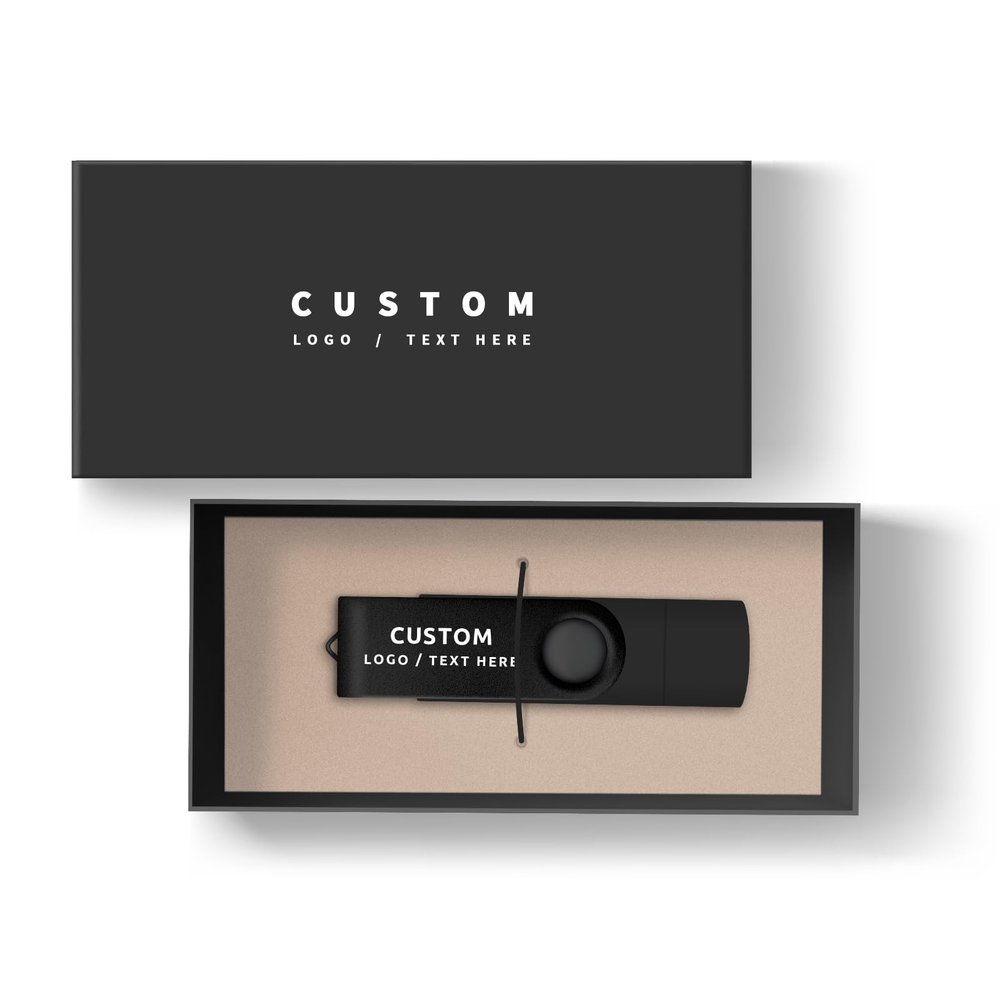 Personalized Swivel OTG USB Flash Drive with Gift Box, 100 Pack Versatile Pen Drive with Dual USB Connector, Custom Logo for Events, Giveaways and Promotional Use (2, GB)