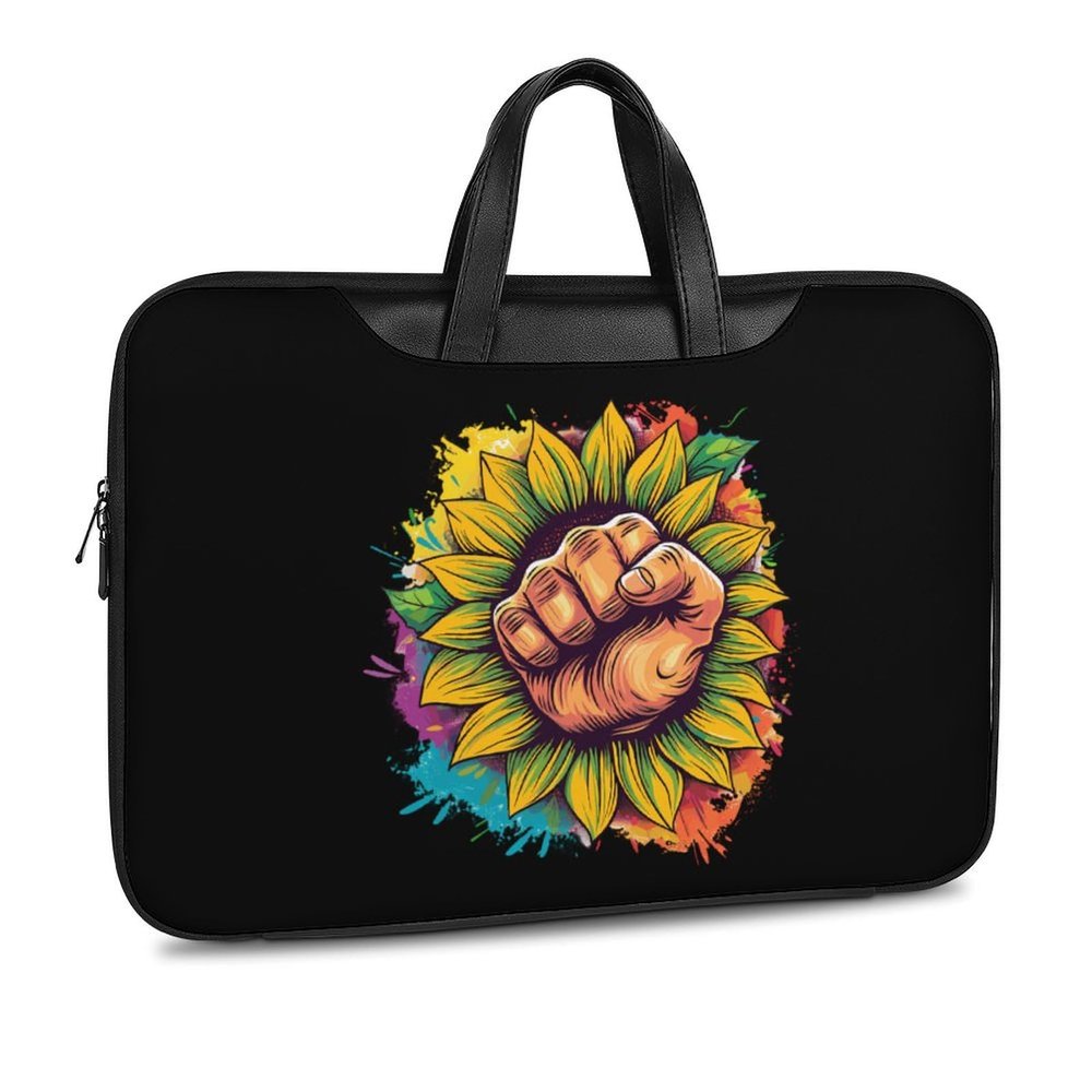Gay LGBT Rainbow Fist Sunflower Laptop Tote Bag Leather Computer Bag Work Carrying Case Durable Handbag Briefcase 37x28cm Black-style