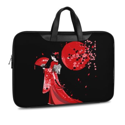 Anime Girl Japanese Geisha Laptop Tote Bag Leather Computer Bag Work Carrying Case Durable Handbag Briefcase 37x28cm Black-style