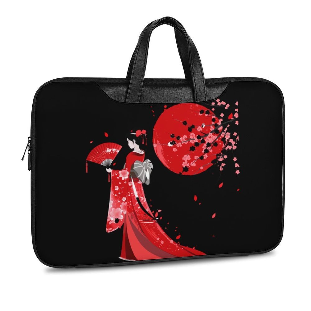 Anime Girl Japanese Geisha Laptop Tote Bag Leather Computer Bag Work Carrying Case Durable Handbag Briefcase 37x28cm Black-style