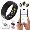 RICHCLLCTR Health Rings for Women Men, Fitness Tracker with Heart Rate,Blood Oxygen, Blood Pressure, Sleep/Step Tracker, IP68 Waterproof Smart Ring for iPhone & Android (Black, 9#) view 1
