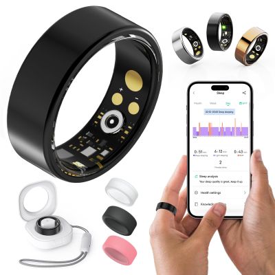RICHCLLCTR Health Rings for Women Men, Fitness Tracker with Heart Rate,Blood Oxygen, Blood Pressure, Sleep/Step Tracker, IP68 Waterproof Smart Ring for iPhone & Android (Black, 12#)
