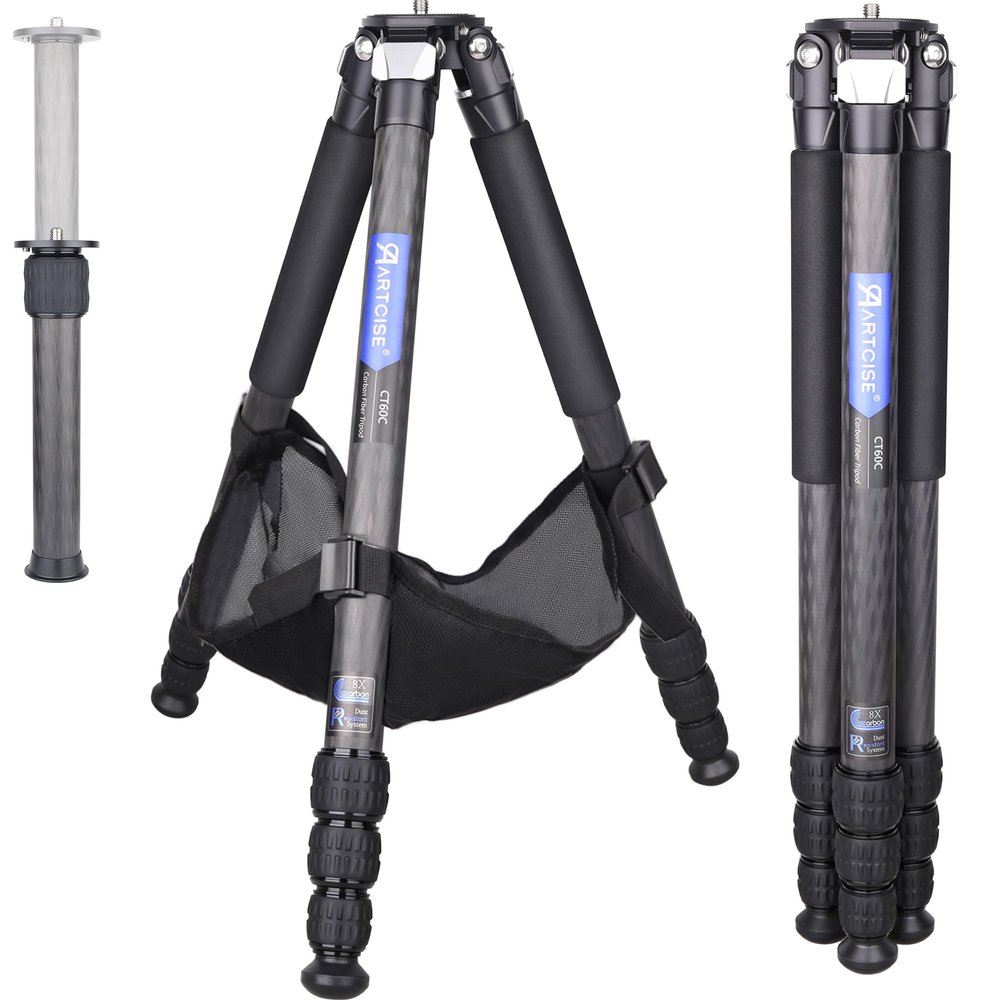 ARTCISE Carbon Fiber Travel Tripod  Ultra-Lightweight, Compact Camera Tripod for Travel Photography | 66" Max Height,44lb Load