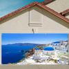 DORCEV 7x16ft Greece Santorini Island Garage Door Decor Beautiful Blue Aegean Sea European White Santorini Island Oia Village Garage Door Backdrop Bridal Shower Honeymoon Background view 1