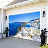 DORCEV 7x16ft Greece Santorini Island Garage Door Decor Beautiful Blue Aegean Sea European White Santorini Island Oia Village Garage Door Backdrop Bridal Shower Honeymoon Background view 3