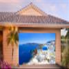 DORCEV 7x16ft Greece Santorini Island Garage Door Decor Beautiful Blue Aegean Sea European White Santorini Island Oia Village Garage Door Backdrop Bridal Shower Honeymoon Background view 4