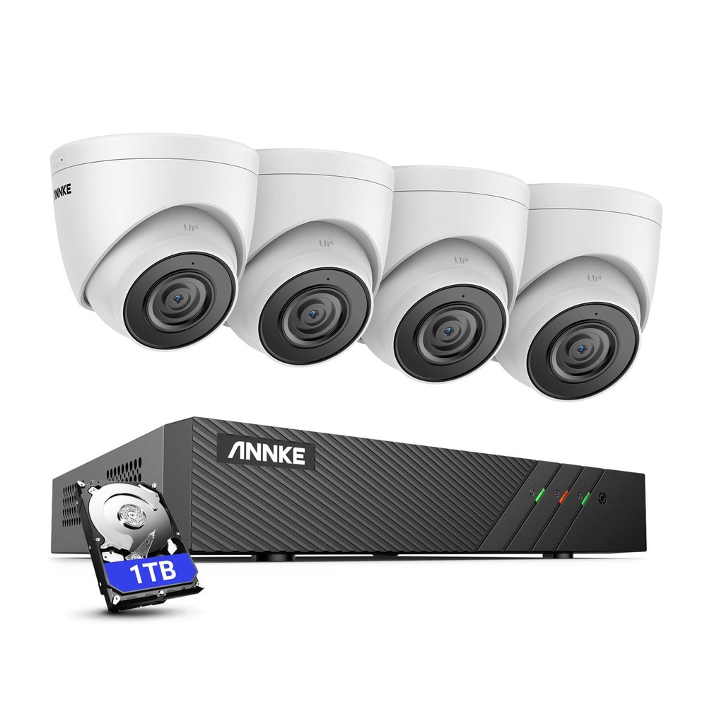 ANNKE H500 3K PoE Security Camera System, 4X PoE Camera with 2.8MM Lens Wide Angle, H.265+ 8CH 6MP NVR with 1TB HDD, Color Night Vision, Plug & Play, IP67 Weatherproof, Remote Monitor
