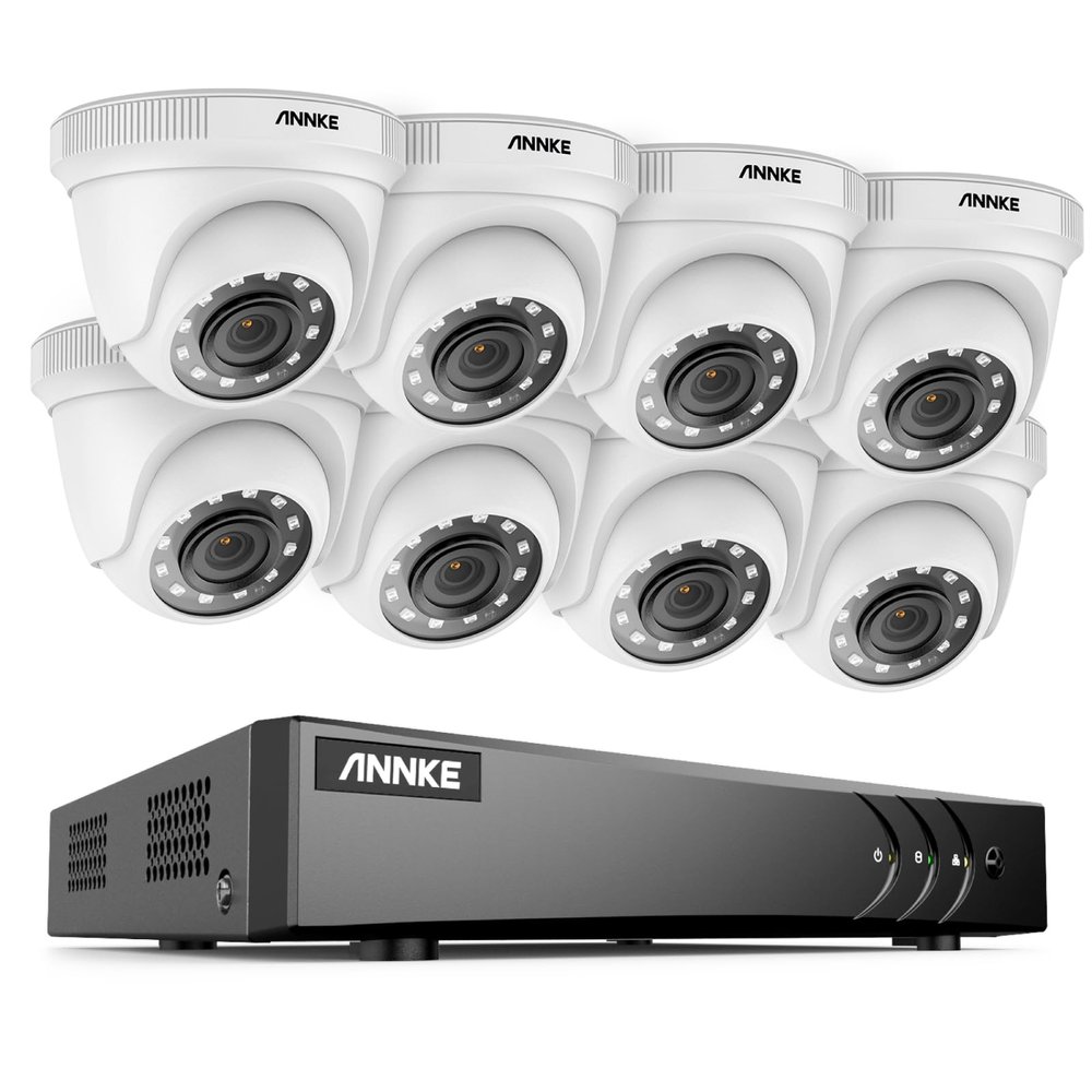 ANNKE 2MP Security Camera System, 8CH 3K Lite H.265+ Surveillance DVR with 8X 1080P White CCTV Wired Turret Cams, AI Human/Vehicle Detection, IP66, 100ft Night Vision, Smart Playback, NO Hard Drive