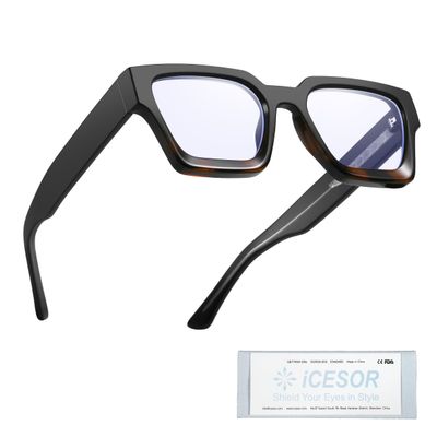 Icesor Thick Square Blue Light Blocking Glasses Trendy Chic Anti Eyestrain TV Computer Gaming for Women Men Hermes Style
