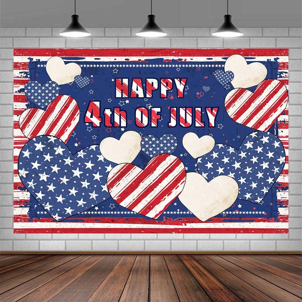 10X10ft 4th of July Photo Backdrop Photography Background, Rustic Patriotic Independence Day American Flag Heart Veterans Memorial Day Backdrops Photo Booth Prop Decorations Wall Decor Tablecloth