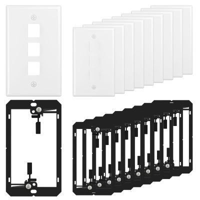 FGB 3-Port Keystone Wall Plate, with Low Voltage Mounting Bracket, with Single Gang Decorator Wall for RJ45, HDMI, and Coax Keystone Inserts, White, 10-Pack