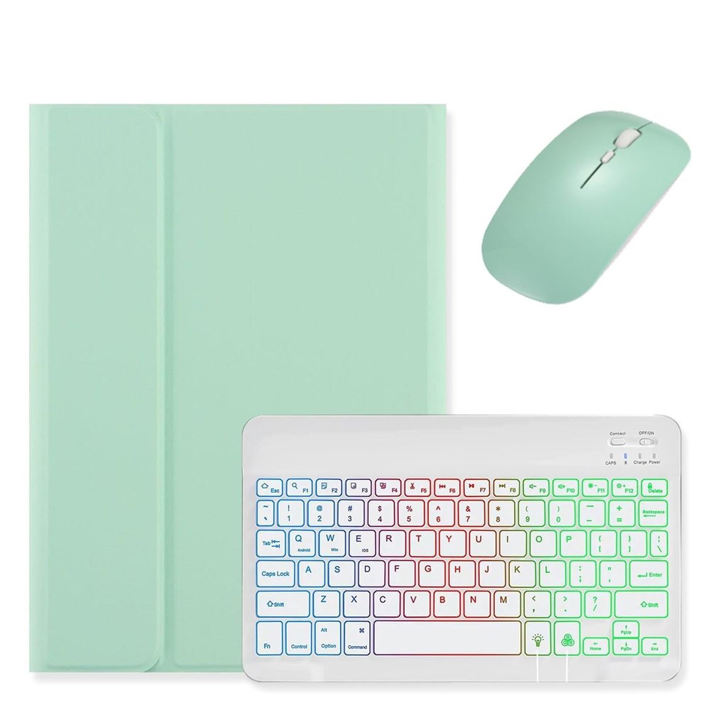 Backlit Keyboard for Galaxy Tab S9 FE+ 12.4/ Tab S10+ / Tab S9+ /S8+/S7+/S7 FE 12.4 inch Case with Mouse and Magnetic Detachable Backlight Color Keyboard,Mint Green+White