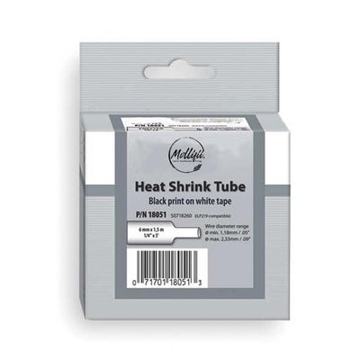 Continuous Label Roll Cartridge, Single Side, Polyolefin, 3/8 in x 5 ft, Black on White, Gloss, Mfr: 18053-A