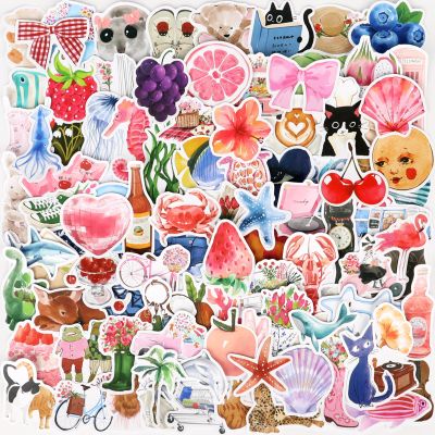 100 Pcs Cute Aesthetic Stickers Watercolor Coquette Sticker Pack Aesthetic Fruit Themed Vinyl Waterproof Stickes for Water Bottles Laptop Skateboard Luggage Computer Stickers
