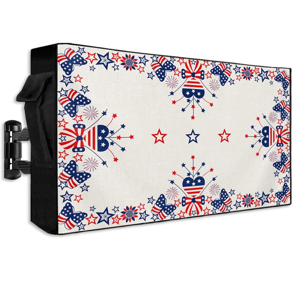 Outdoor TV Cover with Zipper, Butterfly Independence Day Farmhouse Waterproof TV Protector for 60-65 Inch TVs, Weatherproof Dustproof TV Cover for Patio, Backyard, Poolside