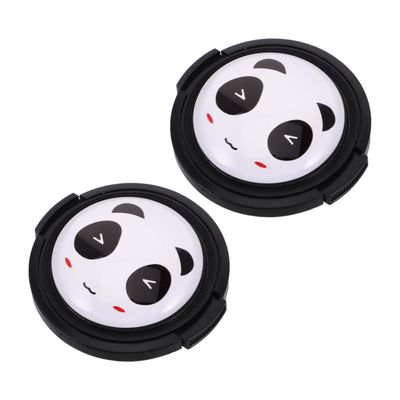 Housoutil 2 Pcs Universal Camera Lens Cap Covers Anti-Loss Scope Lens Cover Panda Pattern 52mm