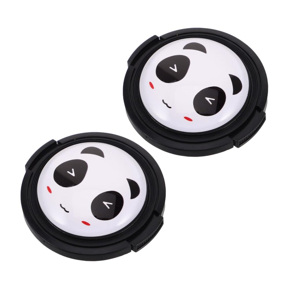 Housoutil 2 Pcs Universal Camera Lens Cap Covers Anti-Loss Scope Lens Cover Panda Pattern 52mm
