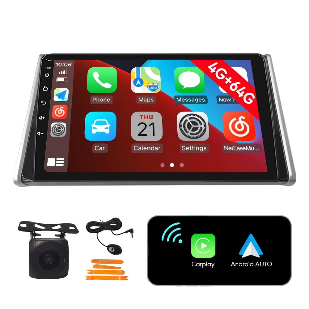 [4G 64G] Android Car Stereo FM Radio Carplay Android Auto 10.1" Touchscreen Headunit Media Player with Backup Camera for Toyota RAV4 2018 2019 2020