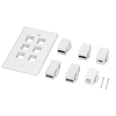 Nutriess Cat6 Ethernet Wall Plate 6 Port RJ45 with 2 HD Multimedia Interface 2 USB3.0 Type C for TV Projector Computer