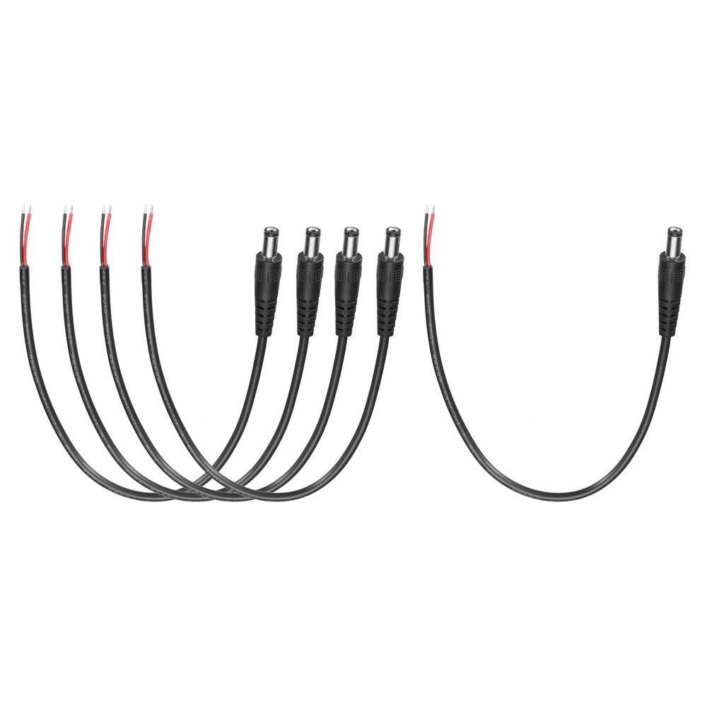 MECCANIXITY 5pcs DC Power Pigtails Cable, 5.5mm x 2.5mm Male Barrel Plug Connector to Bare Wire Open End 25cm for CCTV Camera, DVR, LED Strip