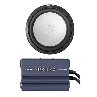 Audiosavings Bundle: Kicker 45KM102 10" 350w Peak/175w RMS Marine Boat Subwoofer SVC 2-ohm Sub KM10 Bundle with TPS-A500.1 500w Mono Marine Sub Amplifier for Polaris RZR/ATV/UTV (2 Items)