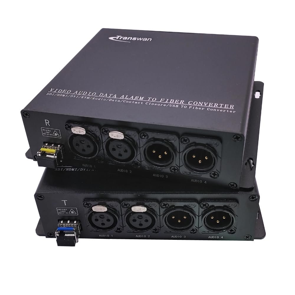 24-bit XLR Line-Level Audio 2 Ch 2 Way to Fiber Converter Over 20 Km SMF or 500 Meters MMF, with SFP, Plug & Play (BY-XLR-352-24B(2 Ch 2 Way))