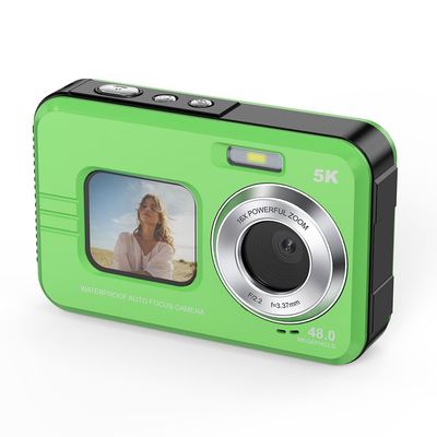 Underwater Camera 48MP for Snorkeling & Kids, Beginner-Friendly Waterproof Digital Camera with Dual Screens, Autofocus, Floating IP68 Design, 16X Zoom for Travel & Beach(Green)