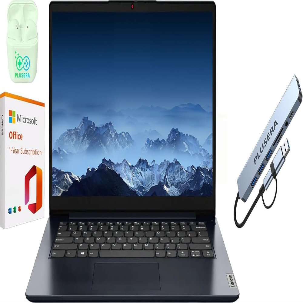 Lenovo IdeaPad 14" Business Laptop, 4GB RAM 1.1TB Storage (512GB SSD+128GB eMMC+512GB Docking Station Set), Windows 11 Pro with 1-Year Microsoft 365, Dual-Core Intel Celeron, PLUSERA Earphones