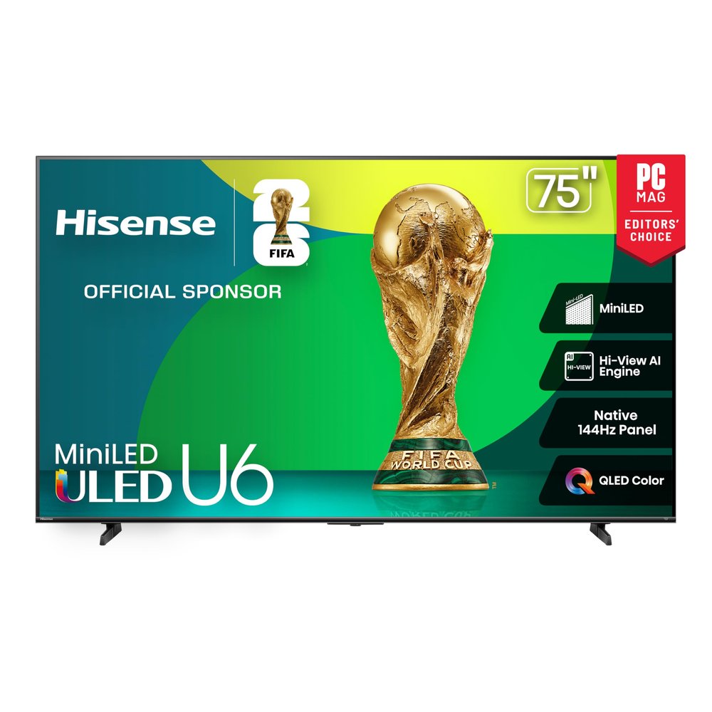 Hisense 75" Class U6 Series Mini-LED 4K UHD Smart Fire TV (75U65QF, 2025 Model) - QLED, HDR10+, Native 144Hz, Dolby Vision IQ, Dolby Atmos, Game Mode Pro, ALLM, Alexa Built in, Black