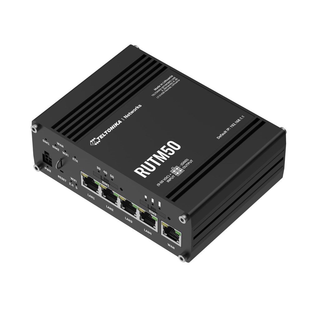 Teltonika RUTM50 5G Industrial Router Dual SIM Failover, WiFi 5, Gigabit Ethernet, VPN & RMS Support (RUTM50000000)