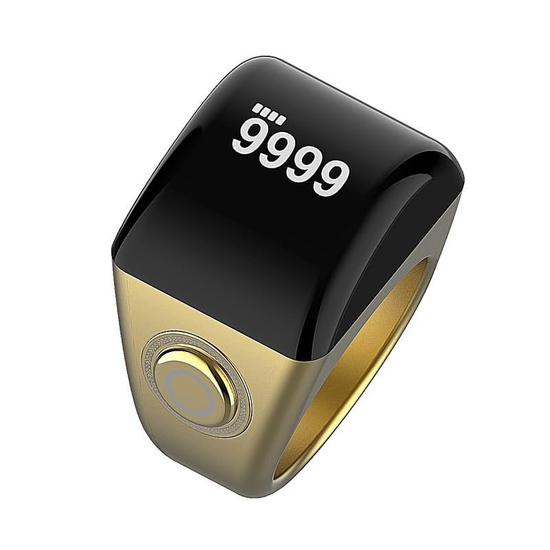 JUELUNE Smart Ring for Muslim Prayer - Digital Tasbih Counter, Zikr & Tasbeeh Tracker - Zinc Alloy Islamic Prayer Ring (Gold, 22mm)