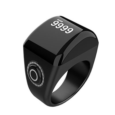 JUELUNE Smart Ring for Muslim Prayer - Digital Tasbih Counter, Zikr & Tasbeeh Tracker - Zinc Alloy Islamic Prayer Ring (Black, 20mm)
