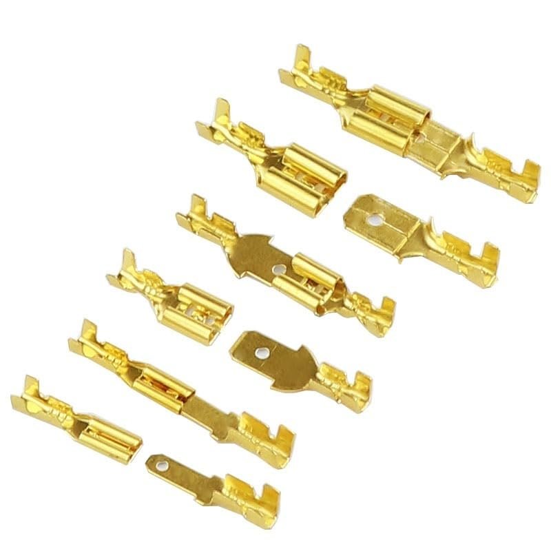 100Pcs/lot 2.8/4.8/6.3mm Crimp Terminal Female Male Connector Gold Brass/Silver Spade Wire Connectors Car Speaker(100X 2.8 Sheath)