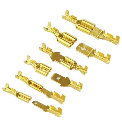100Pcs/lot 2.8/4.8/6.3mm Crimp Terminal Female Male Connector Gold Brass/Silver Spade Wire Connectors Car Speaker(100X 4.8 Female)