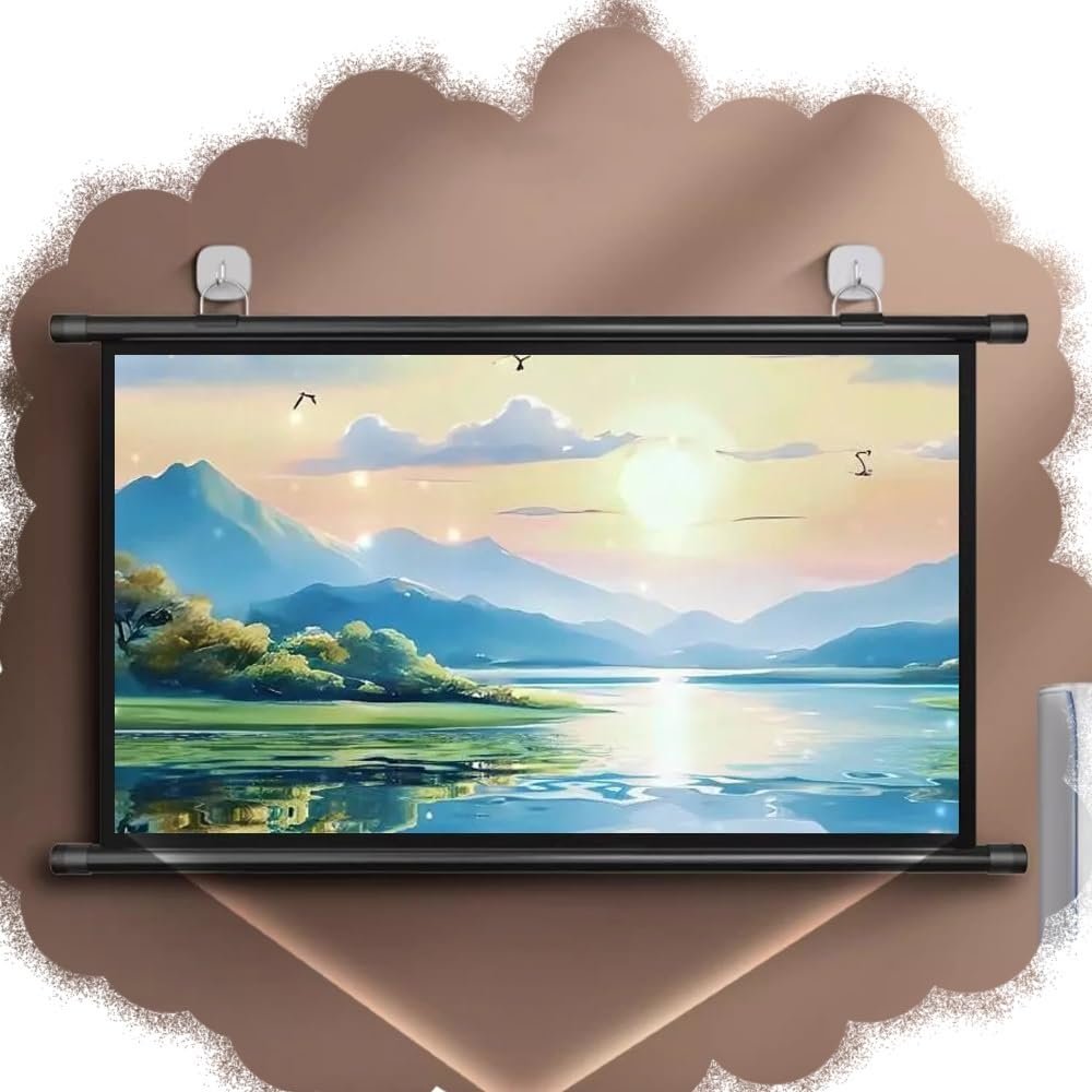 BEWEGNLNHK 30in 40in 50in Manual Pull Down Projection Screen, Wall/Ceiling Mounted Projector Screen, 60in 72in Indoor Projection Screen, Portable Movies Screen(50 Inch (4:3))