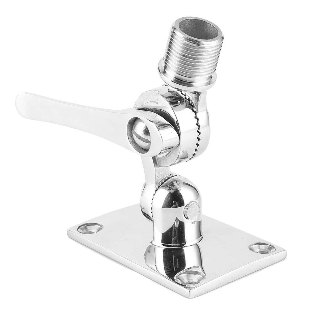 Stainless Steel VHF Antenna Ratchet Mount Dual Axle Adjustable Base for Marine Boat 1-14in Thread