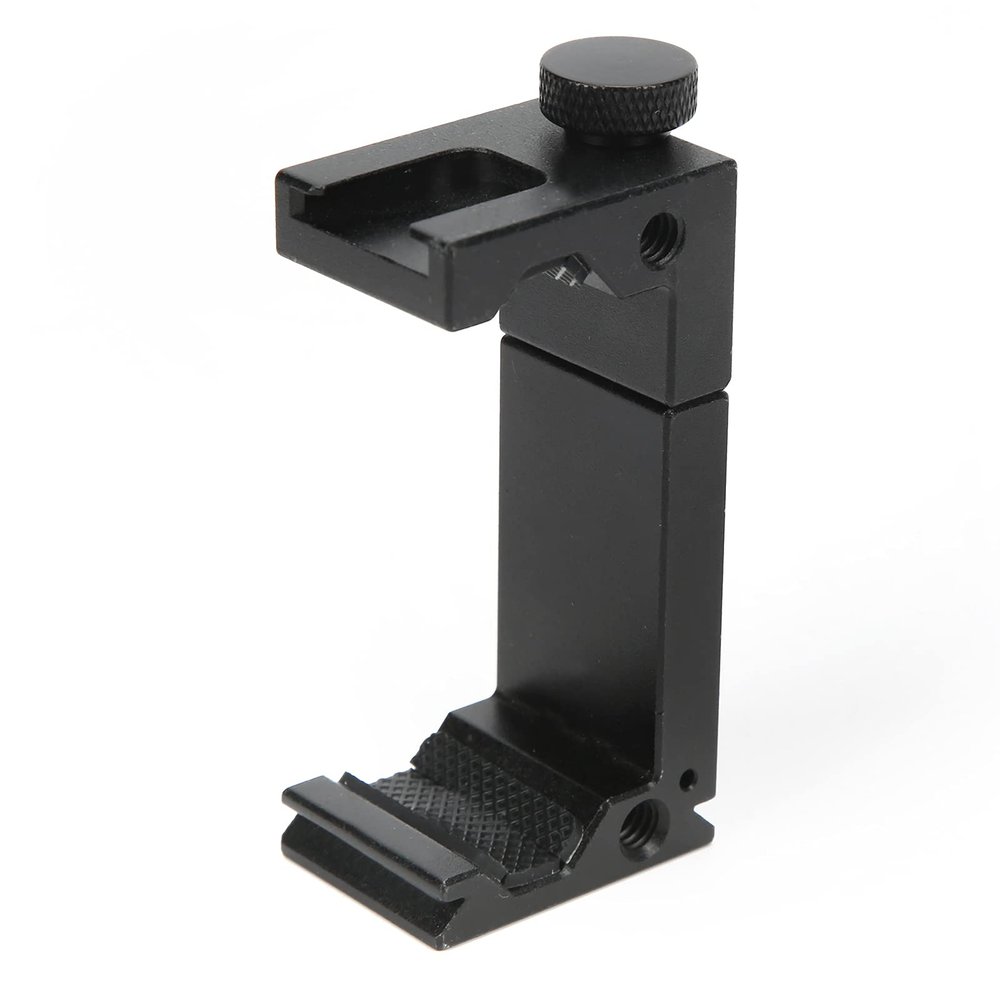 Adjustable Aluminum Phone Tripod Clip with Cold Shoe for Fill Light, Arca Dovetail Compatible, Scratch, Protective Padding, Quick Installation, 6 9cm Clamping Range,